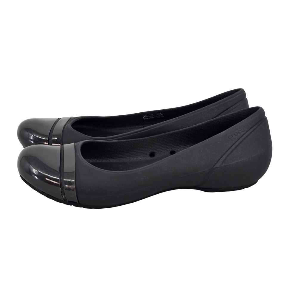 Crocs Cap Toe Flat Black Patent Ballet Shoes Womens Size 9 12300-060